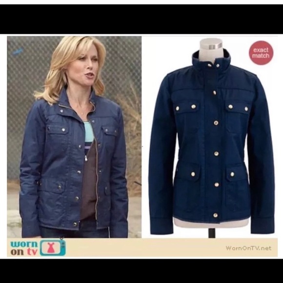 J. CREW 19034 BLUE DOWNTOWN FIELD WAXED 100% COTTON PLACKET UTILITY JACKET - Picture 3 of 16